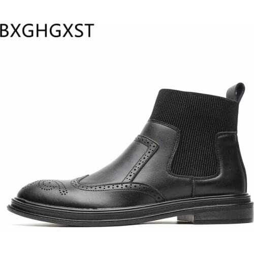 Black chelsea boots men Coiffeur ankle boots men shoes leather Genuine italian brand brogue shoes mens dress boots brand shoes