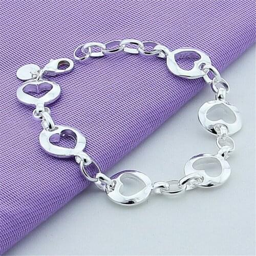 925 Sterling Silver Round Heart Bracelet Fashion Jewelry For Women Girls Gifts Free Shipping