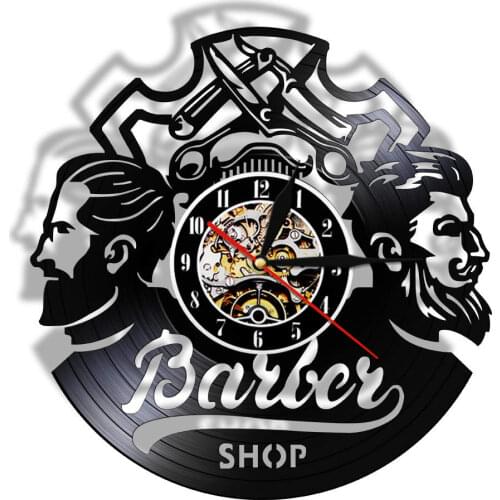 Barber Shop Logo Hair Salon Decor Modern Silent Vinyl Record Wall Clock Hair Accessories Hairdresser Decorative Hanging Watch