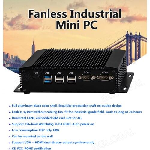 Eglobal Small Industrial computer intel celeron j1900 quad core with HDMI+VGA Pfsense Router Windows dual lan 2com ports mini pc