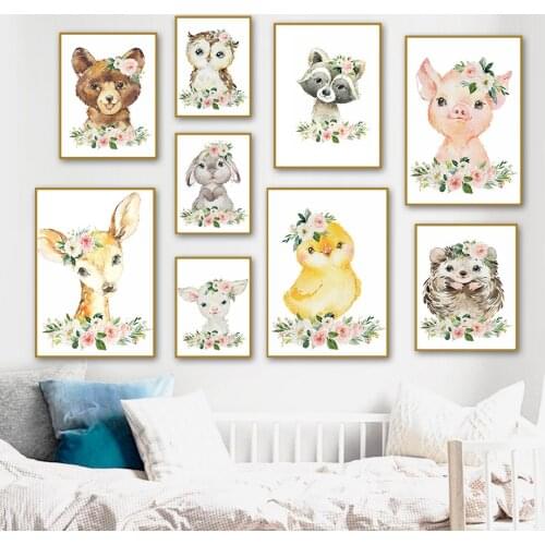 Raccoon Owl Hedgehog Sheep Rabbit Chicken Duck Wall Art Canvas Painting Nordic Posters And Prints Wall Pictures Kids Room Decor