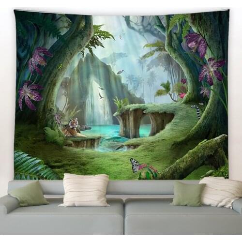 Landscape Tapestry Beautiful Psychedelic Forest Tropical Rainforest Large Wall Hanging Bedspread Beach Bedroom Art Decor Blanket