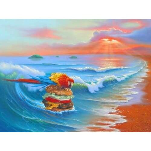 GLymg Diamond Embroidery Diy Diamond Painting Kits Mosaic Gift Adults Cheeseburger In Paradise Parrot Diamond Wall Arts Decor