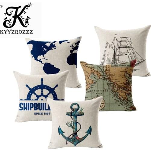 Nautical Anchor Sailor Sailing Map Cotton Cushion Sofa Piaochuang Pad Home Decoration Pillow Cover Cushion Cover
