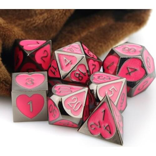 Dnd dice set metal dice set Polyhedral Dice dados DnD RPG MTG Dice Dungeon and Dragon pink black heart d20 dice with bag
