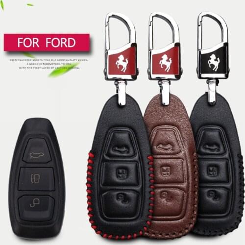 Leather Car Key Case Cover for Ford Focus MK4 Fiesta MK8 MK7 C S Max Mondeo Mustang Ranger Kuga Galaxy Explorer Fusion Keychain
