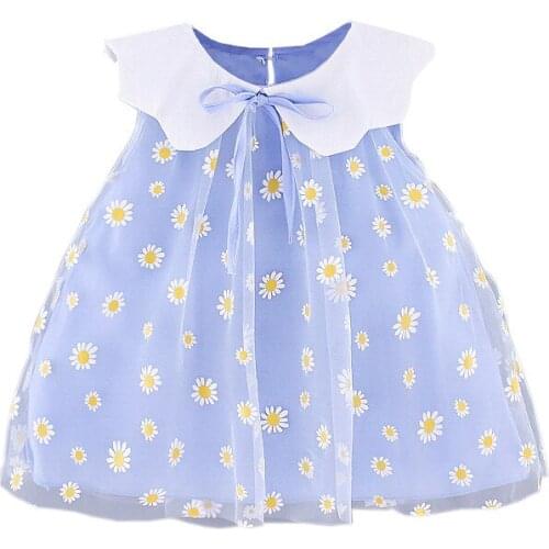 Summer Childrens Clothing Girls Dress Sweet Style Solid Color Daisy Mesh Cute Lapel Sleeveless Children Shirt