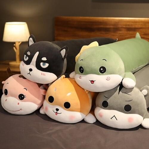 1pc 80/100/120CM Cute Husky Shiba Inu Dog Plush Toys Stuffed Soft Animal Hamster Cow Long Pillow for Kids Girls Birthday Gifts