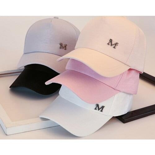 Fashion Women Baseball Hat M Letter Solid Color Sunscreen Cap Ladies Girls Snapback Hats Trendy Casual Casquette -MX8