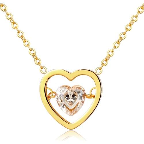 Fashion Gold Color Heart Charm Pendant Necklace Heart Zircon Stone Necklace For Women Lover Wedding Party Necklace Jewelry Gift