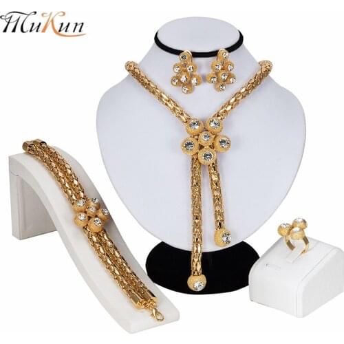 MUKUN Dubai Jewelry Sets Nigerian Wedding Sets 2019 Fashion African Beads Jewelry Set Gold Color Earring and Necklace Set Gift