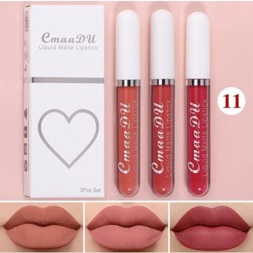 Matte Lipstick Set 3 Colors Long-Lasting Waterproof Velvet Lip Lipgloss Kit Cosmetics Gift Set for Girls Women Party Gifts