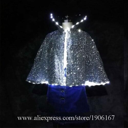 New Arrival White Light Led Luminous Evening Party Dress Cloak Light Up Stage Performance Halloween Christmas Costumes Clothes