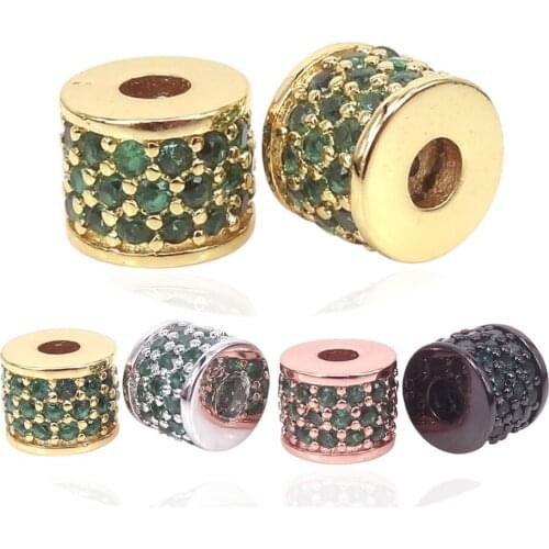 New Pure Gold Color Micro Pave EMERALDS Zircon Beads Fit For Anil Arjandas Bangles & Tulum Bracelets Diy Jewelry Accessories 2Pc