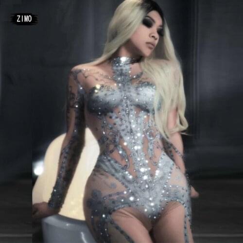 New Sexy Crystal Rhinestone Jumpsuit Women Stage Show Jumpsuit Nightclub Party Club Dance Costume Female Tights Holiday Carnival