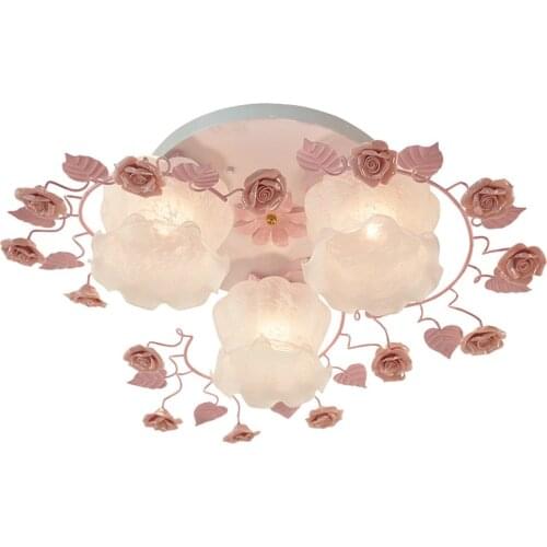 OOVOV Flowers Princess Room Ceiling Light Pastoral Iron Girls Room Ceiling Lamp Bedroom Study Room Ceiling Lights Fixtures