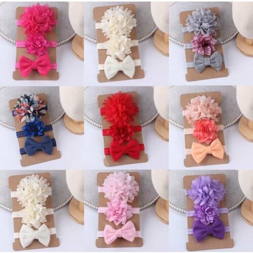 Pudcoco new Newborn baby Accessories 3Pcs/set Baby Headbands Toddler Kids Girls Chiffon Floral Hair Band Lovely Bow Headwear