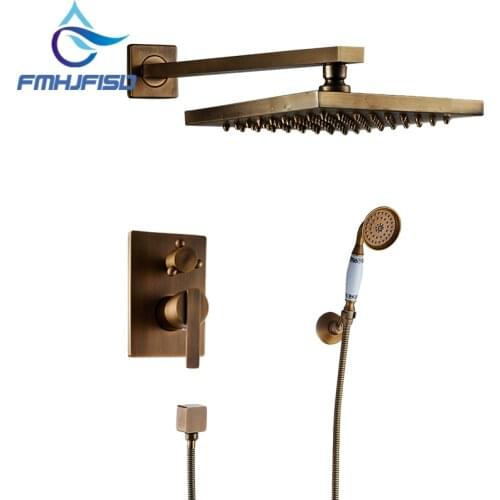 Luxury Wholesale And Retail Promotion Antique Brass 8" Rain Square Style Bathroom Shower Faucet Set Wall Mounted Mixer