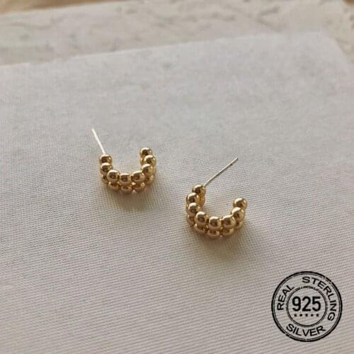 Stud Earrings S925 Silver Needle For Women Round Bead C-shaped Geometric Simple Fashion Hot New Lady Party Jewelry Gifts INEFFA