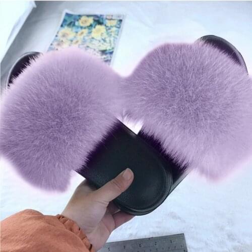 Casual Sexy Faux Fur Slippers Women Furry Fluffy Slippers Outdoor Indoor Home Flat Shoes Female Flops Slides Dropshopping