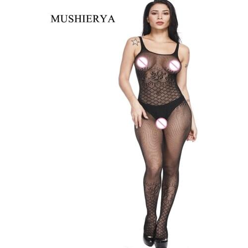 MUSHIERYA HOT Sexy Lingerie Women Sexy Sheer Fishnet Bodysuit Bodystocking Crotchless Women Porn Open Crotch Full Body Stocking