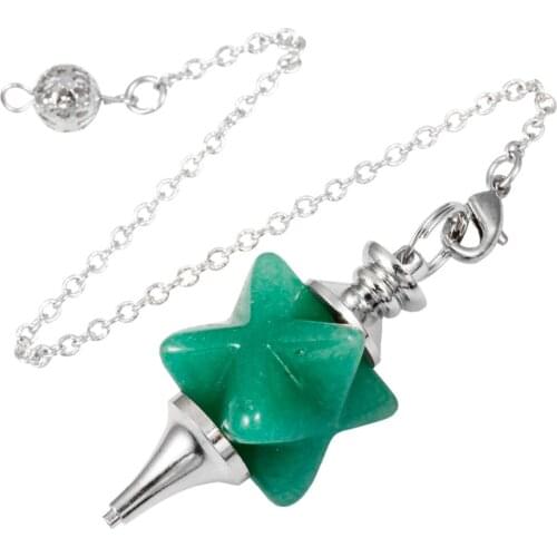 SUNYIK 1Lot (5Pc) Green Aventurine Merkaba Star Pendulum for Dowsing Divination Healing Chakra Reiki