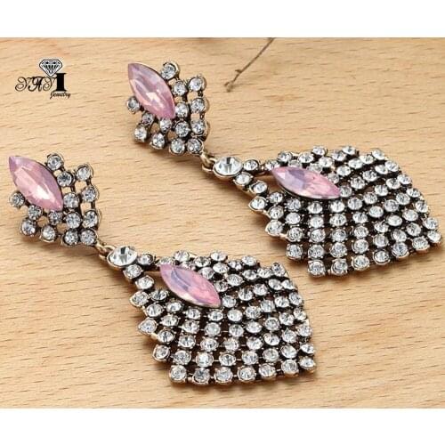 YaYi Jewelry New Pink Glass Rhinestone Dangle Crystal Earring Womens Fashion Ancient Gold Color Gem Earrings Gift 1214