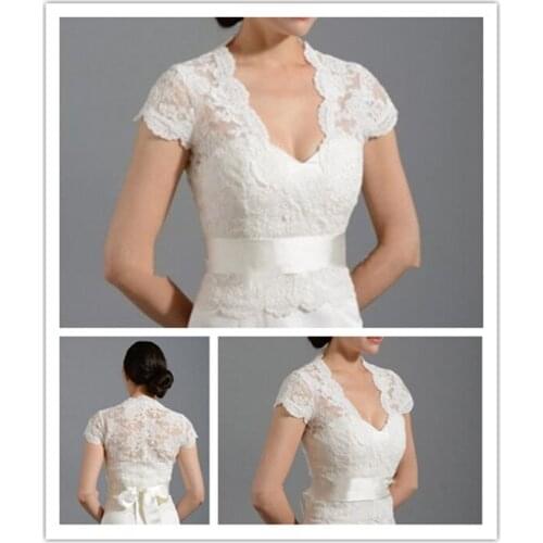 Short Sleeve Lace Ivory Shawl Bolero Wedding Jacket Bridal Shrug Wraps Custom Size T35