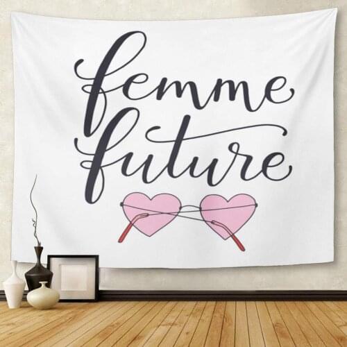 Female Femme Future Modern Brush Calligraphy Graphic Design Feminist for Slogan Equal Tapestry Wall Hanging for Living Room