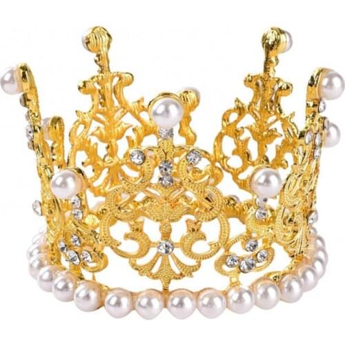 1pcs Faux Pearl Crystal Crown Cake Decorative Ornament Princess Cake Toppers Wedding Birthday Baking Cake Decoration Ornaments