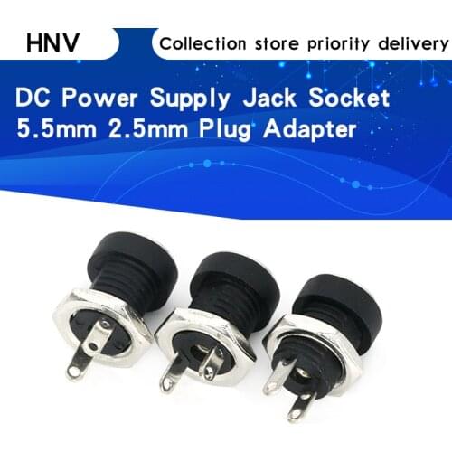 10Pcs 3A 12v For DC Power Supply Jack Socket Female Panel Mount Connector 5.5mm 2.5mm Plug Adapter 2 Terminal Types 5.5*2.5