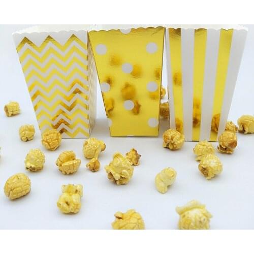12 Gold Foil Chevron Popcorn Boxes Baby Shower Bridal Wedding Birthday Christmas Party Treat Boxes Candy Buffet Bags