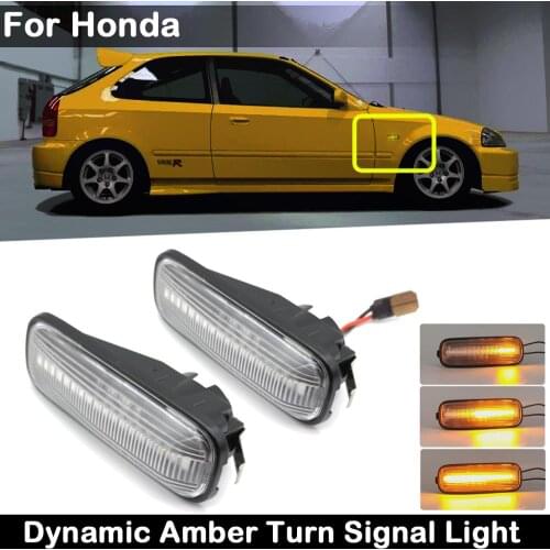 2Pcs Clear Lens LED Side Marker Lamp Dynamic Amber Turn Signal Light For Honda Accord Civic CR-V Ballade Hatchback Sedan