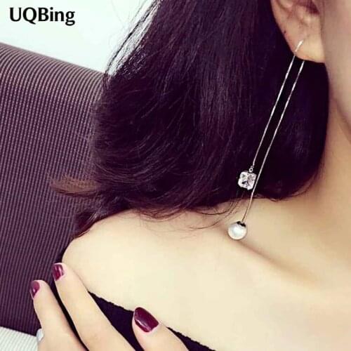 2016 New Design 925 Silver Tassel Earrings Long Earrings With Crystal Pearl Beads Earrings For Women Free Shipping Brincos