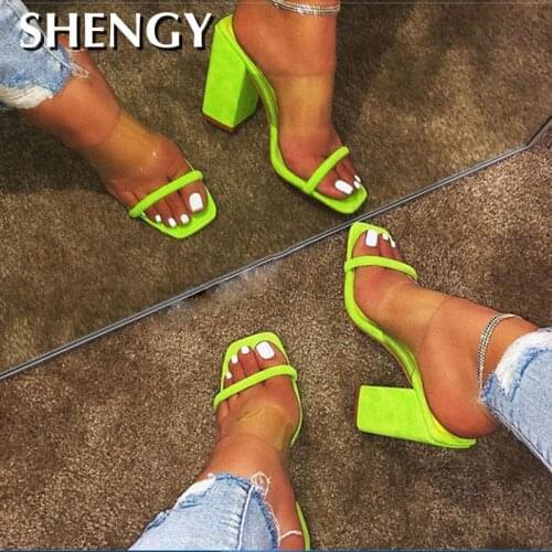 2020 Women Sandals Transparent Sandals Ladies High Heel Slippers Candy Color Open Toes Thick Heel Fashion Female Slides Shoes