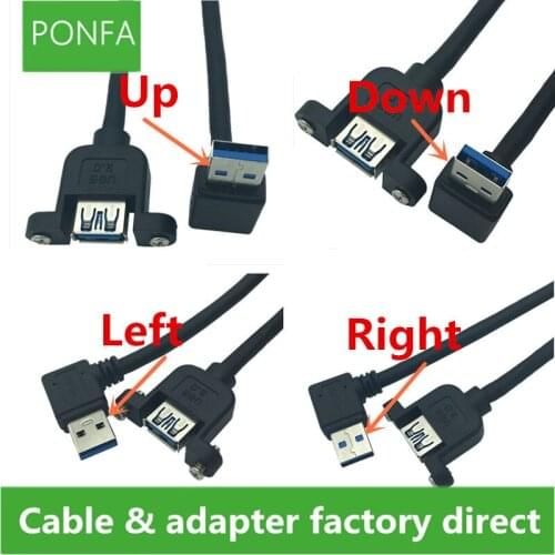 30cm USB 3.0 A female panel mount to USB A male 90 degree Up & Down & Left & Right angle plug extension cable for computer host