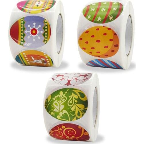 500pcs Happy Easter Sticker Cake Baking Egg Rabbit Paper Stickers 1.5inch Labels Easter Party Gift Bag Box Envelope Seal Decor