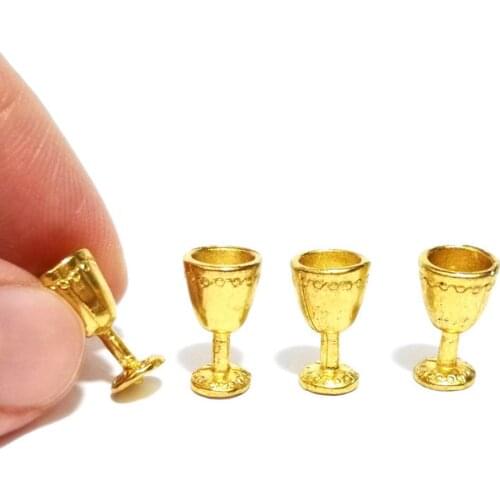 1:12 Dollhouse Accs 8x Miniature Goblet Wine Glasses Champagne Cups Model Golden