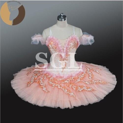 Girls Lace Flowers Ballet Tutus Sleeping Beauty Stage Costumes Ballerina Birthdy Gift Chinese Ballet Skirt Flesh Pink AT1214