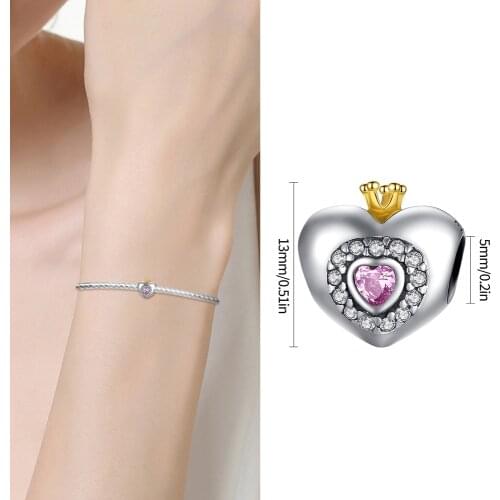 Genuine 925 Sterling Silver Chain Multiple Heart-Shaped Crown Bead Fit Pandora Original 3mm Bracelet&Bangle For Fashion Jewelry
