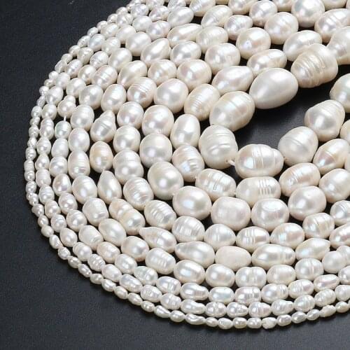 Natural Oval Shape Beads White Freshwater Pearl Beads For Women DIY Making Jewelry Bracelet Accessories 15" 3-4mm/.../12-13mm