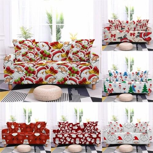 Christmas Sofa Cover Stretch Santa Claus Printed Elastic Couch Cover Case for Corner Sectional Sofa Slipcover 1/2/3/4-seater