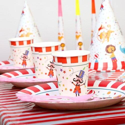 Circus Theme Party Decorations Striped Animals Disposable Tableware Set Plate Cup Masks Kids Birthday Party Supplies Joyful
