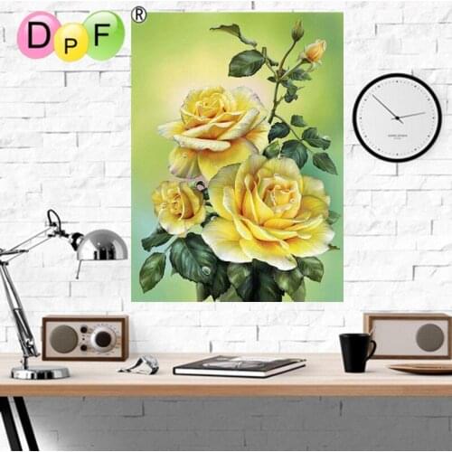 DPF yellow peony Diamond painting cross stitch kits 3d Diamond Embroidery Pasted Square mosaic full Drill home decor crafts