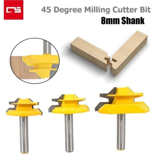 Wood Milling Cutter 45 Degree Lock Miter Router Bit Tenon knife 8mm Shank 1-3/8 1-1/2 2 Carving Stitching Tool for Woodworking
