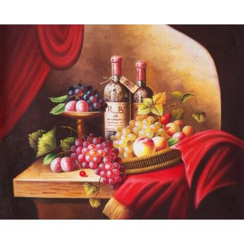 Free shipping classical grapes fruit still life red wine bottle oil painting canvas printings on canvas art decoration picture