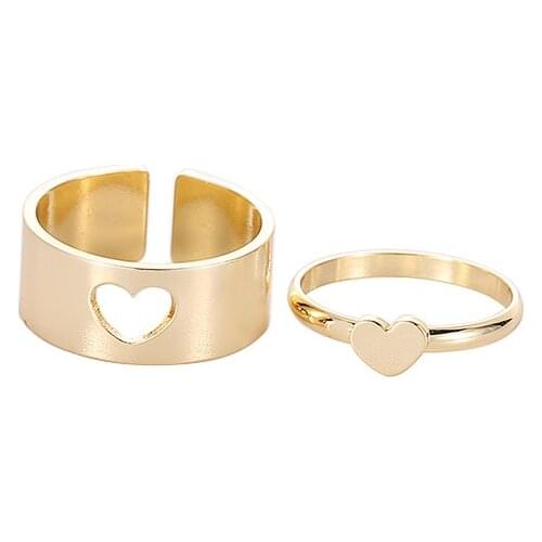 New Punk Fashion Heart Rings For Women Men Gold Silver Color Lover Couple Butterfly Ring Set Opening Engagement Wedding Jewelry