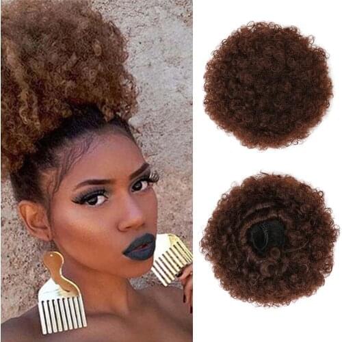 Short Afro Synthetic Curly Hair Ponytail African American Kinky Curly Wrap Drawstring Puff Ponytail Hair Extensions with 2 Clips
