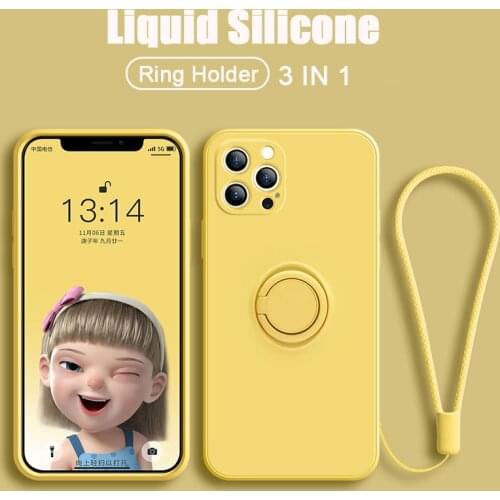 Liquid Soft Silicone Car Ring Holder Phone Case For iPhone 13 12 11 Pro Max 13 Mini X XR XS 6 6S 7 8 Plus SE 2020 Magnetic Cover