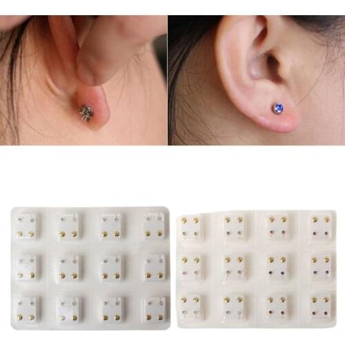 12 Pairs Gold No Pain Sterile Ear Piercing Earrings Set Gun Piercer Tool Kit Hypoallergenic Mini 3mm CZ Studs Jewelry Disposable